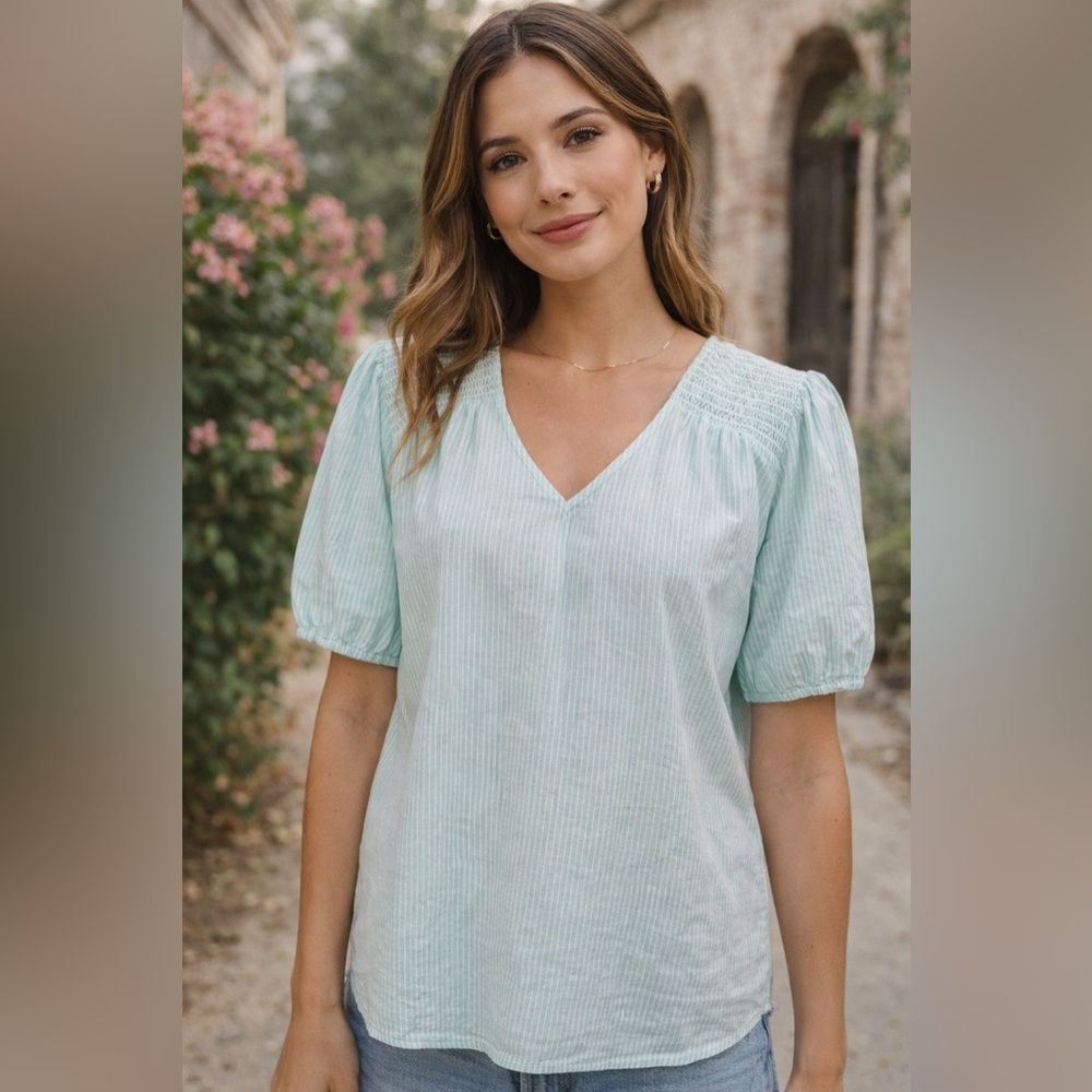 J. Crew Light Mint colored Puff Sleeve Blouse